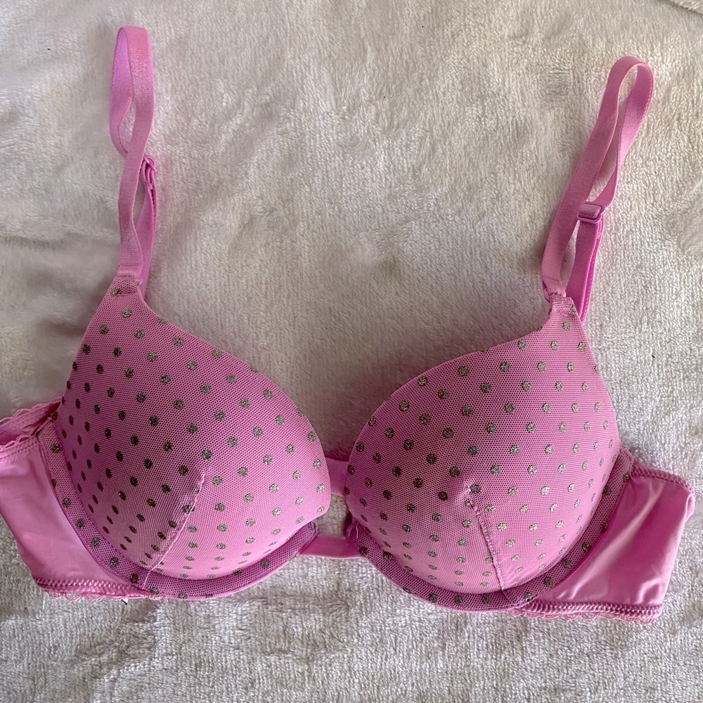 Victoria’s Secret Ultimate Bombshell Pink Polka Dot Push Up Bra 34A EUC